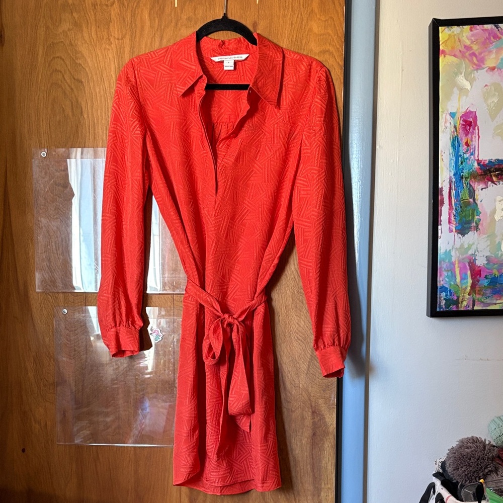 Diane Von Furstenberg Orange Long Sleeve Shift Dress